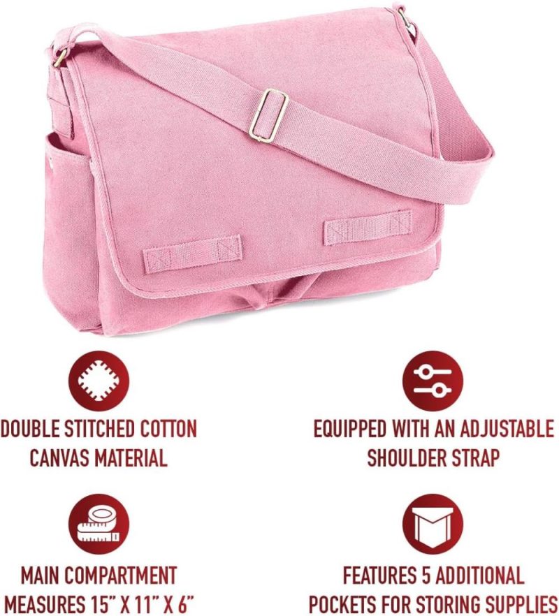 Messenger Bags | Classic Canvas Messenger Bag – Heavyweight Canvas Crossbody Shoulder Pack – Pink Messenger Bags Messenger Bags