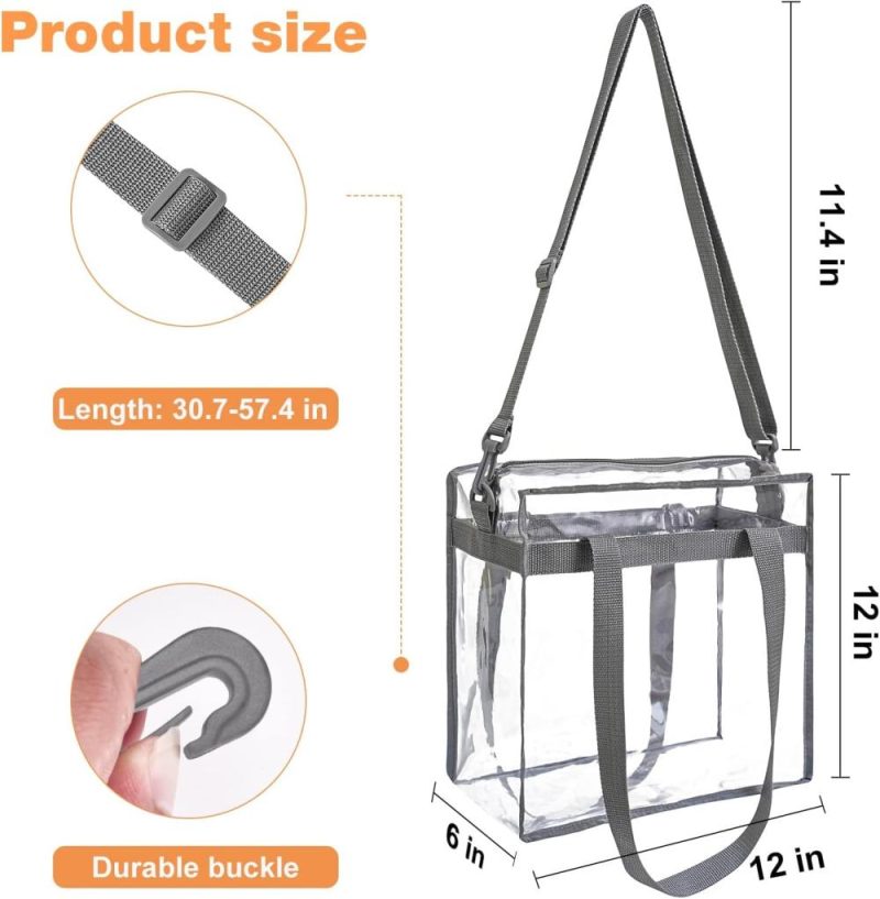 Messenger Bags | Clear Bags Stadium Approved Clear Tote Bag With Zipper Closure Crossbody Messenger Shoulder Bag With Adjustable Strap Messenger Bags Grey