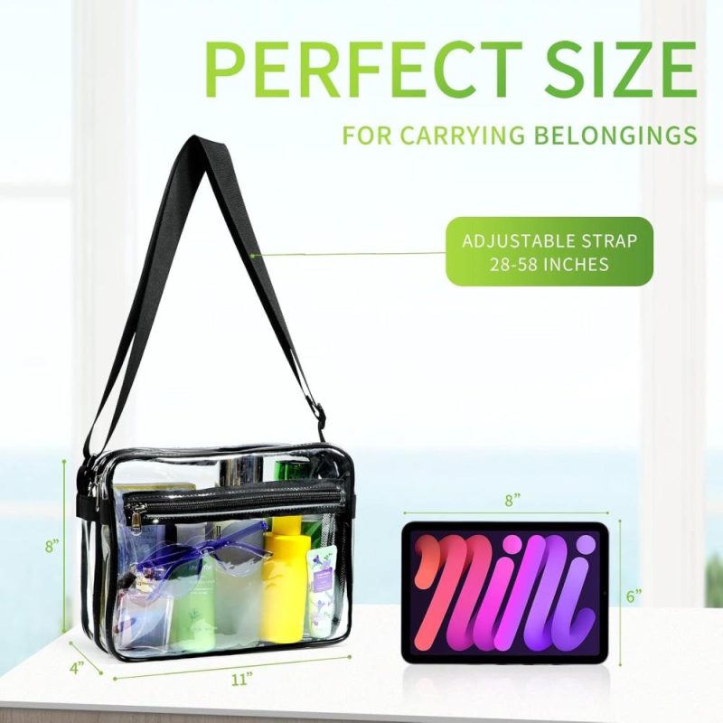 Messenger Bags | Clear Messenger Bag Stadium Approved 12X12X6, Dual Compartment Clear Bag For Stadium Concert Messenger Bags Black