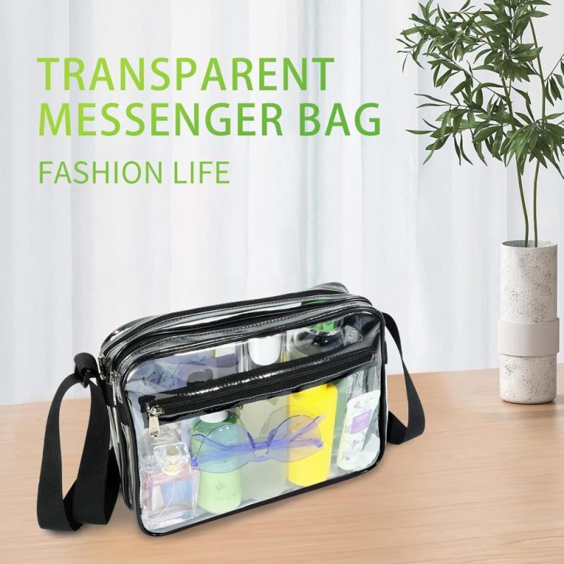 Messenger Bags | Clear Messenger Bag Stadium Approved 12X12X6, Dual Compartment Clear Bag For Stadium Concert Messenger Bags Black