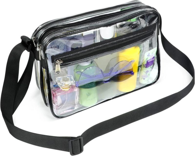 Messenger Bags | Clear Messenger Bag Stadium Approved 12X12X6, Dual Compartment Clear Bag For Stadium Concert Messenger Bags Black