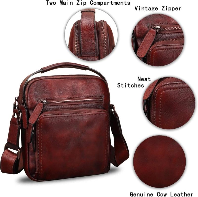 Messenger Bags | Genuine Leather Purse And Shoulder Bag For Men Vintage Real Leather Messenger Bag Handbag Crossbody Satchel Purse Strap Messenger Bags Coffee