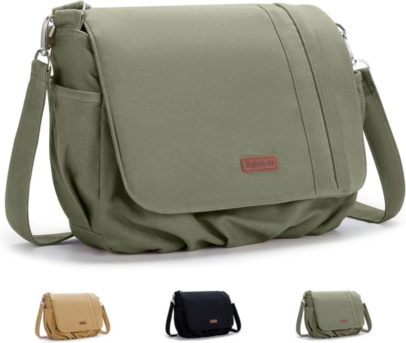 Messenger Bags | Heavy Duty Waxed Canvas Messenger Bag For Men And Women, Large Crossbody Bag With Shoulder Strap & Handle Messenger Bags Army Green