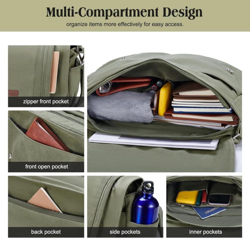 Messenger Bags | Heavy Duty Waxed Canvas Messenger Bag For Men And Women, Large Crossbody Bag With Shoulder Strap & Handle Messenger Bags Army Green