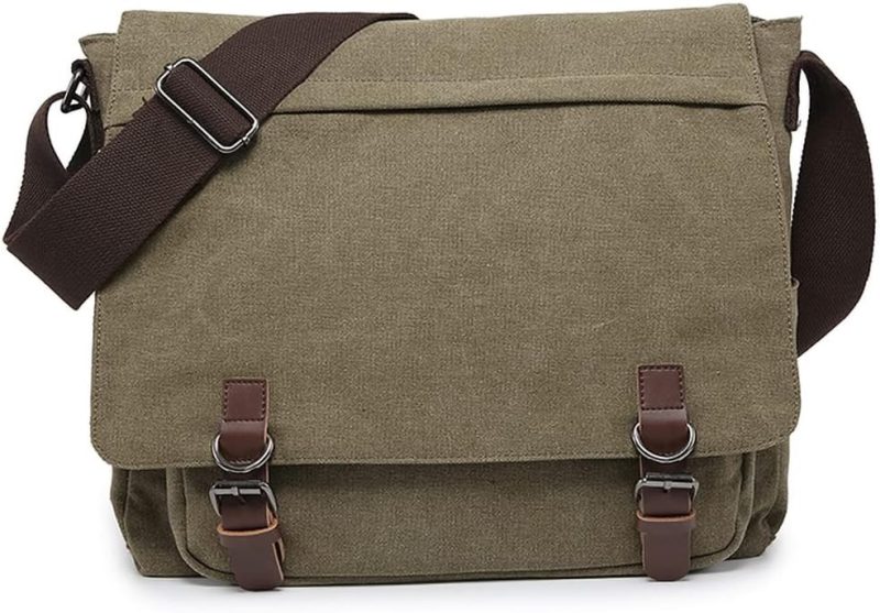 Messenger Bags | Large Vintage Canvas Messenger Shoulder Bag Travel Crossbody Purse Briefcase Business Bag For 15Inch Laptop Messenger Bags Army Green