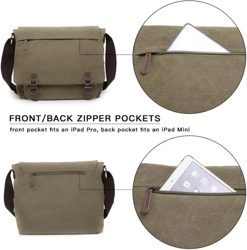 Messenger Bags | Large Vintage Canvas Messenger Shoulder Bag Travel Crossbody Purse Briefcase Business Bag For 15Inch Laptop Messenger Bags Army Green