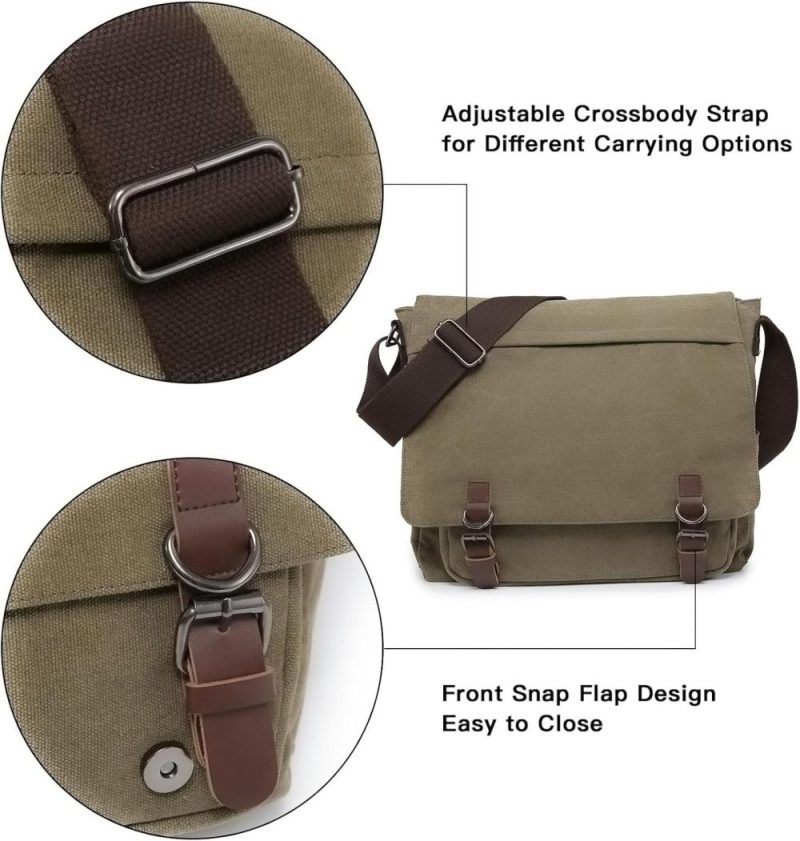 Messenger Bags | Large Vintage Canvas Messenger Shoulder Bag Travel Crossbody Purse Briefcase Business Bag For 15Inch Laptop Messenger Bags Army Green