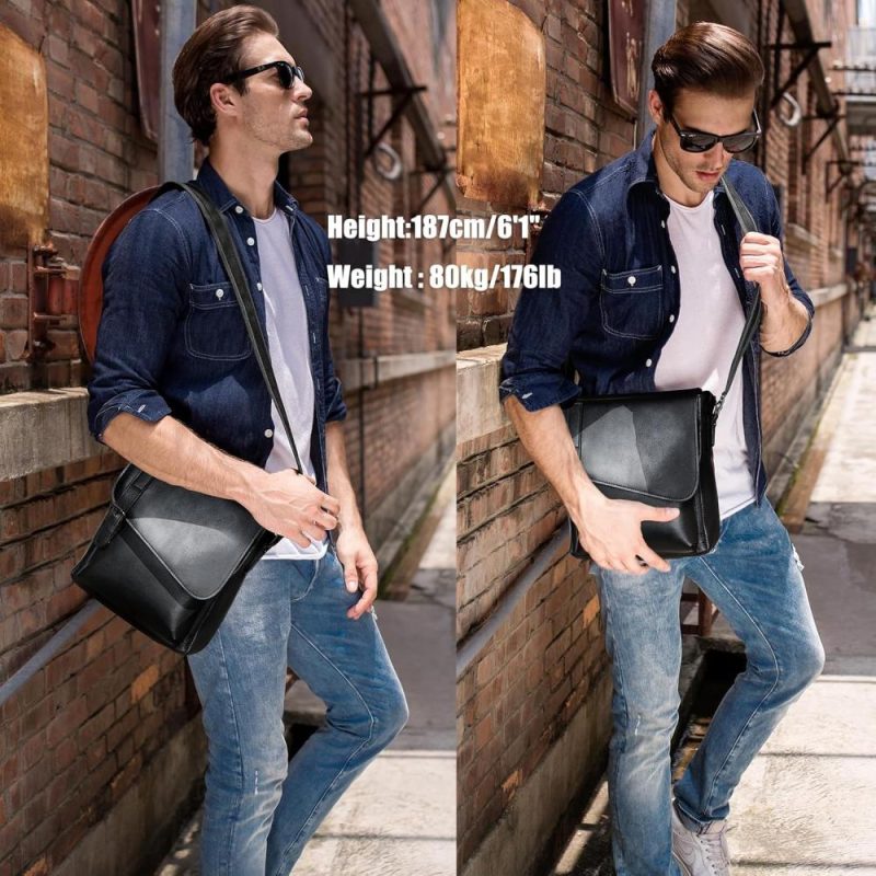 Messenger Bags | Leather Messenger Bag Small Crossbody Shoulder Bag For Men Women Flap Over Man Purse Fits 10 Inch Tablet Messenger Bags Black