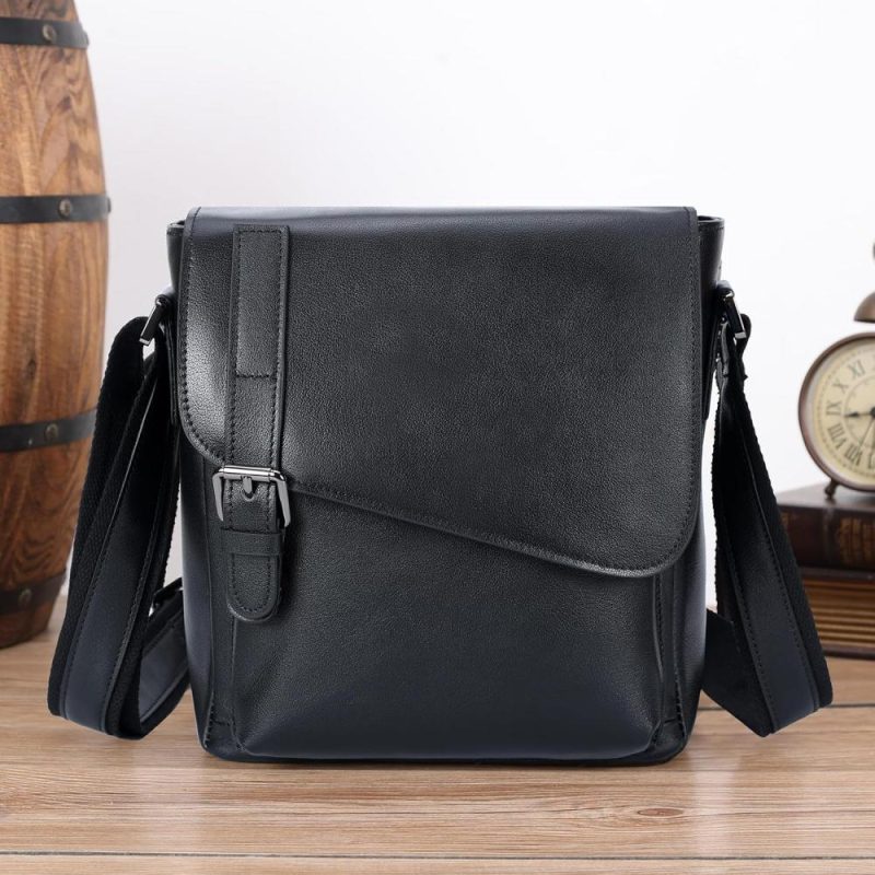 Messenger Bags | Leather Messenger Bag Small Crossbody Shoulder Bag For Men Women Flap Over Man Purse Fits 10 Inch Tablet Messenger Bags Black