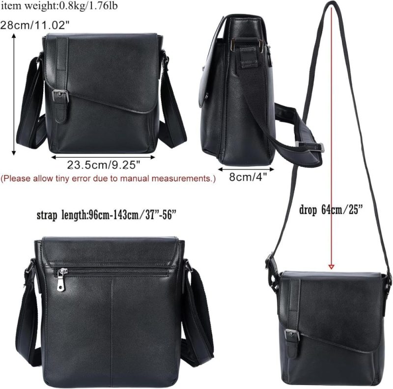 Messenger Bags | Leather Messenger Bag Small Crossbody Shoulder Bag For Men Women Flap Over Man Purse Fits 10 Inch Tablet Messenger Bags Black