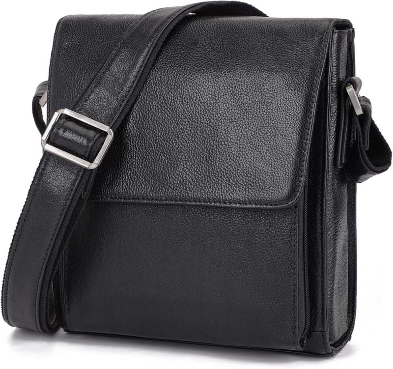 Messenger Bags | Leather Messenger Shoulder Crossbody Bag For Men Work Business Vintage Magnetic Buckle Big Capacity Adjustable Straps Messenger Bags Black