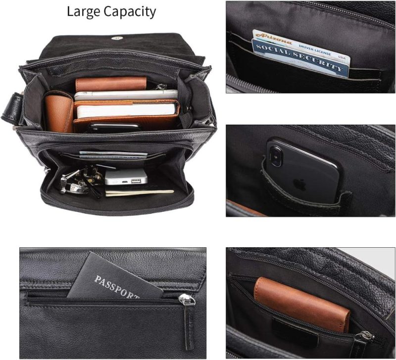 Messenger Bags | Leather Messenger Shoulder Crossbody Bag For Men Work Business Vintage Magnetic Buckle Big Capacity Adjustable Straps Messenger Bags Black