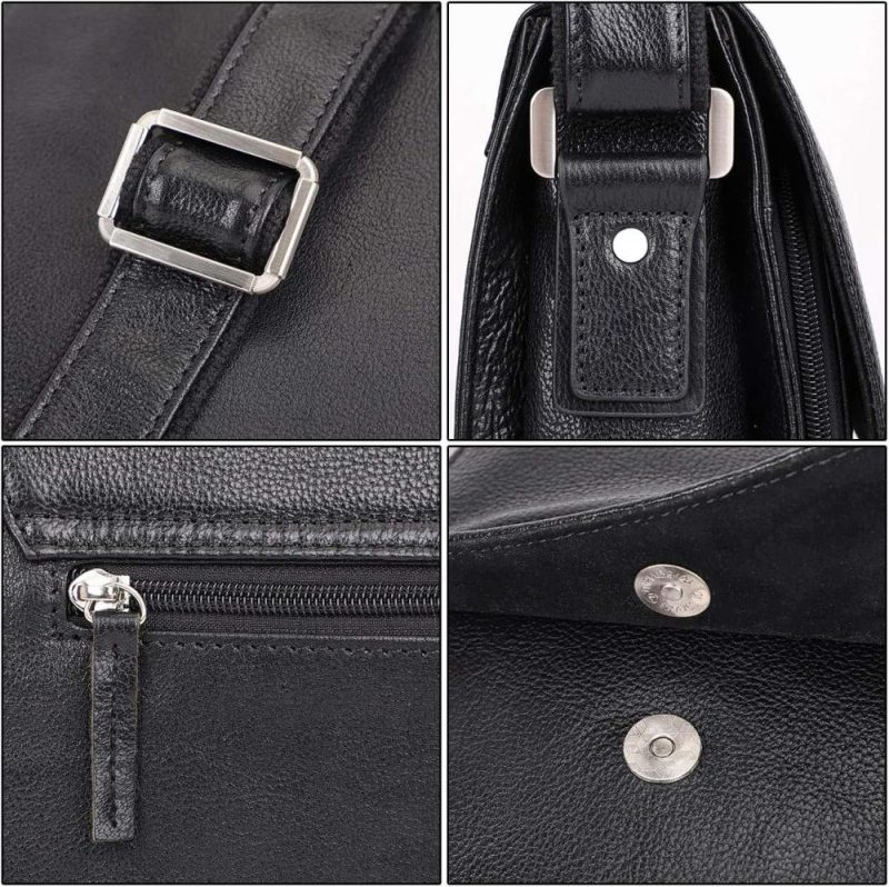 Messenger Bags | Leather Messenger Shoulder Crossbody Bag For Men Work Business Vintage Magnetic Buckle Big Capacity Adjustable Straps Messenger Bags Black