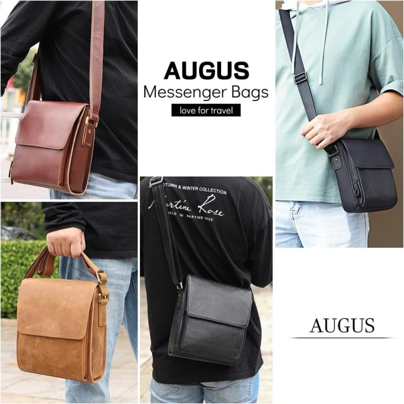 Messenger Bags | Leather Messenger Shoulder Crossbody Bag For Men Work Business Vintage Magnetic Buckle Big Capacity Adjustable Straps Messenger Bags Black