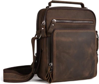 Messenger Bags | Men’s Genuine Leather Crossbody Bag For Men Shoulder Bag Small Messenger Bag Briefcase Leather Handbag Father’s Gift Messenger Bags Dark Brown