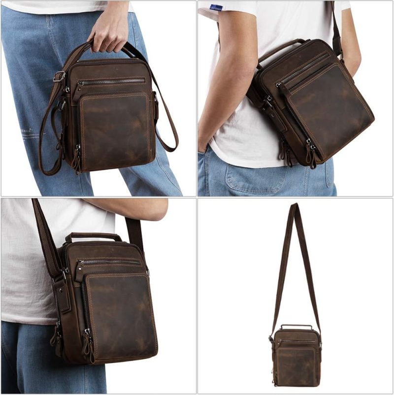 Messenger Bags | Men’s Genuine Leather Crossbody Bag For Men Shoulder Bag Small Messenger Bag Briefcase Leather Handbag Father’s Gift Messenger Bags Dark Brown