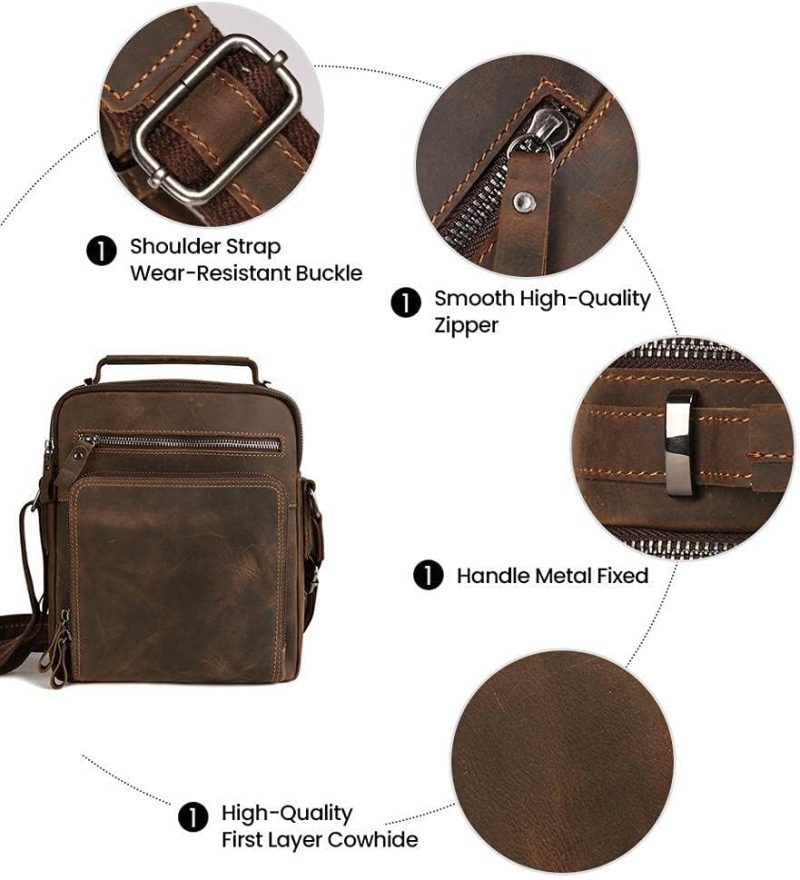 Messenger Bags | Men’s Genuine Leather Crossbody Bag For Men Shoulder Bag Small Messenger Bag Briefcase Leather Handbag Father’s Gift Messenger Bags Dark Brown