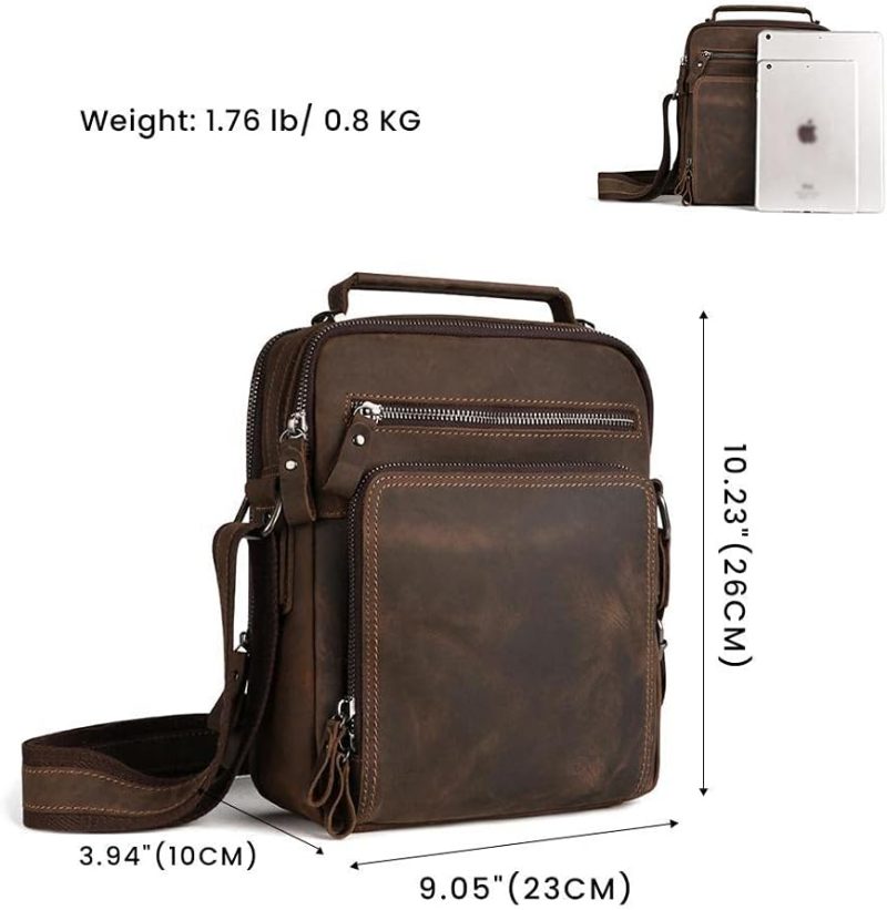 Messenger Bags | Men’s Genuine Leather Crossbody Bag For Men Shoulder Bag Small Messenger Bag Briefcase Leather Handbag Father’s Gift Messenger Bags Dark Brown