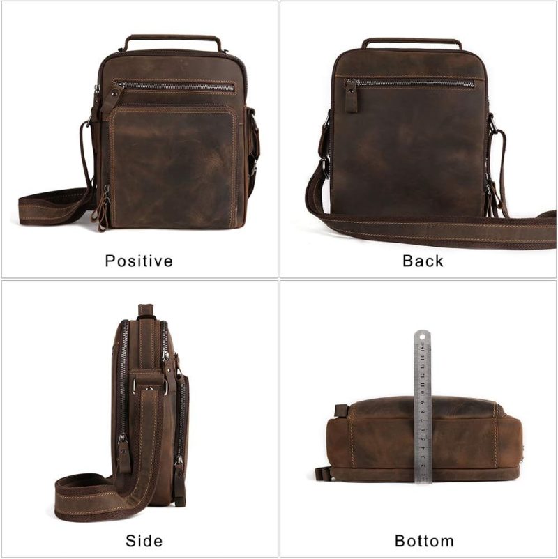 Messenger Bags | Men’s Genuine Leather Crossbody Bag For Men Shoulder Bag Small Messenger Bag Briefcase Leather Handbag Father’s Gift Messenger Bags Dark Brown