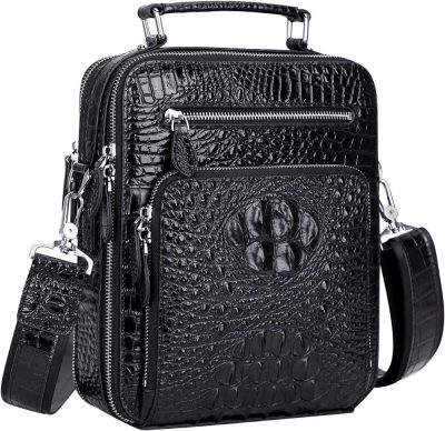 Messenger Bags | Mens Leather Crossbody Bag Crocodile Leather Messenger Shoulder Bag Small Messenger Bags Black Crocodile