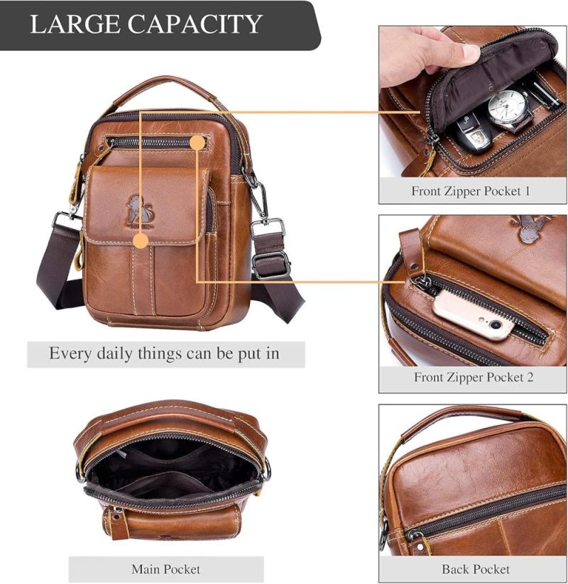 Messenger Bags | Men’s Leather Shoulder Bag Messenger Pack Handbag Bag Crossbody Bag Man Purse Sling Satchel Bag For Bussiness Travel Messenger Bags Brown