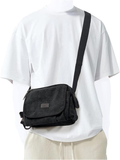 Messenger Bags | Messenger Bag For Men, Crossbody Bag Aesthetic, Water Resistant Unisex Classic Canvas Shoulder Bag Messenger Bags A1-black