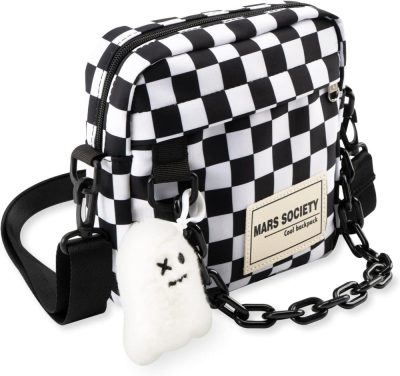 Messenger Bags | Small Crossbody Messenger Bags For Women Men, Shoulder Pouch Bag With Cute Detachable Ghost Decorate Messenger Bags Black & White