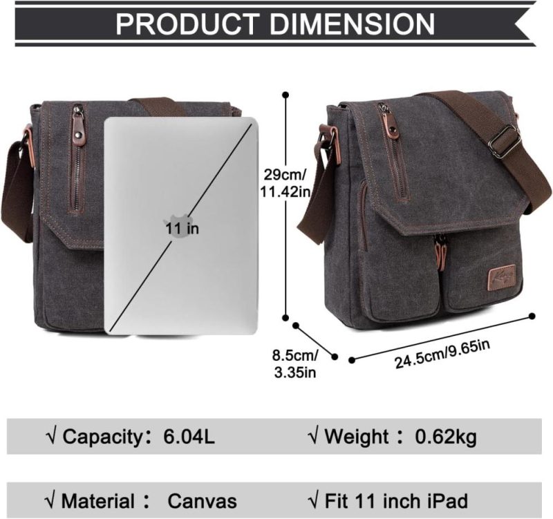 Messenger Bags | Small Messenger Bag, 11" Vintage Canvas Shoulder Crossbody Bags For Men Women Messenger Bags Dark Grey