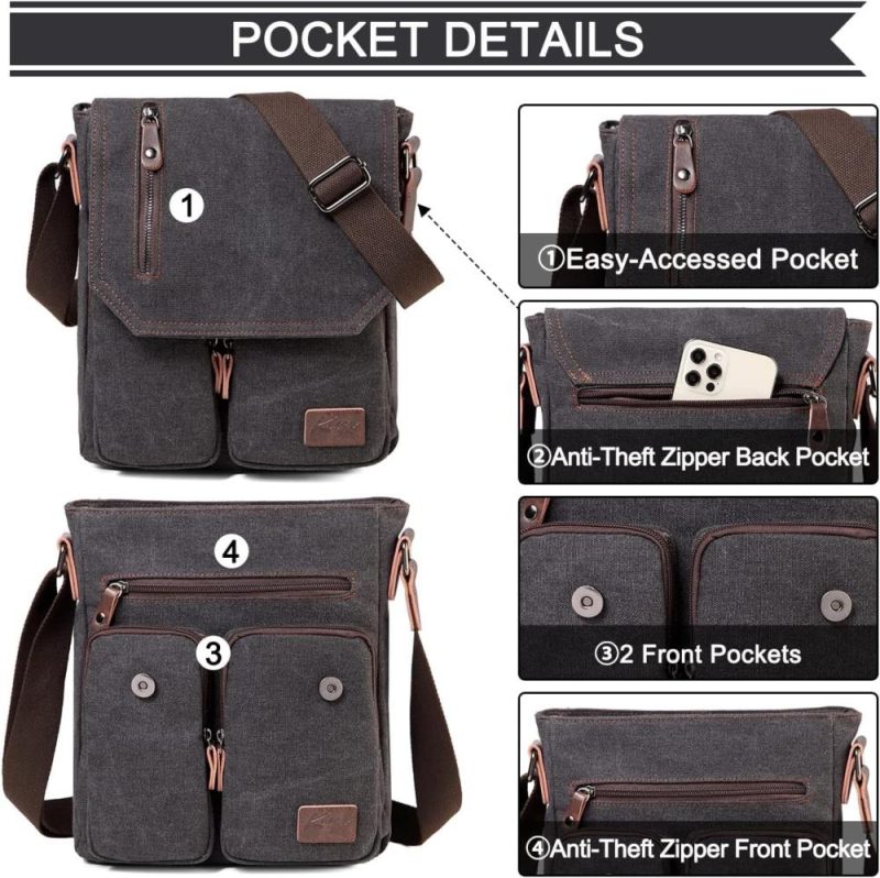 Messenger Bags | Small Messenger Bag, 11" Vintage Canvas Shoulder Crossbody Bags For Men Women Messenger Bags Dark Grey