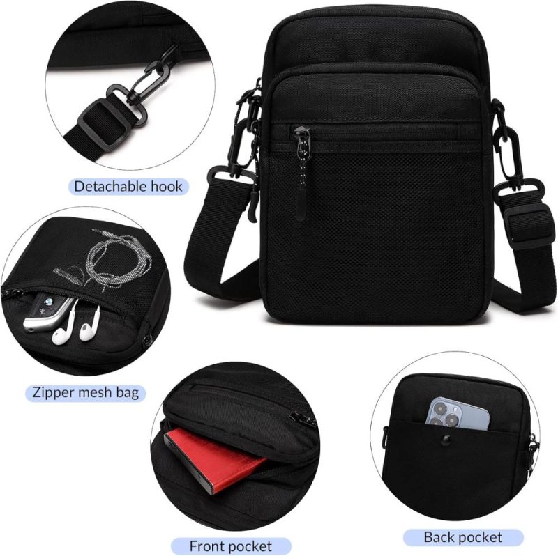 Messenger Bags | Small Messenger Bag For Men Women, Water Resistant Adjustable Crossbody Sling Bag Purse For Travel Sports Messenger Bags Black