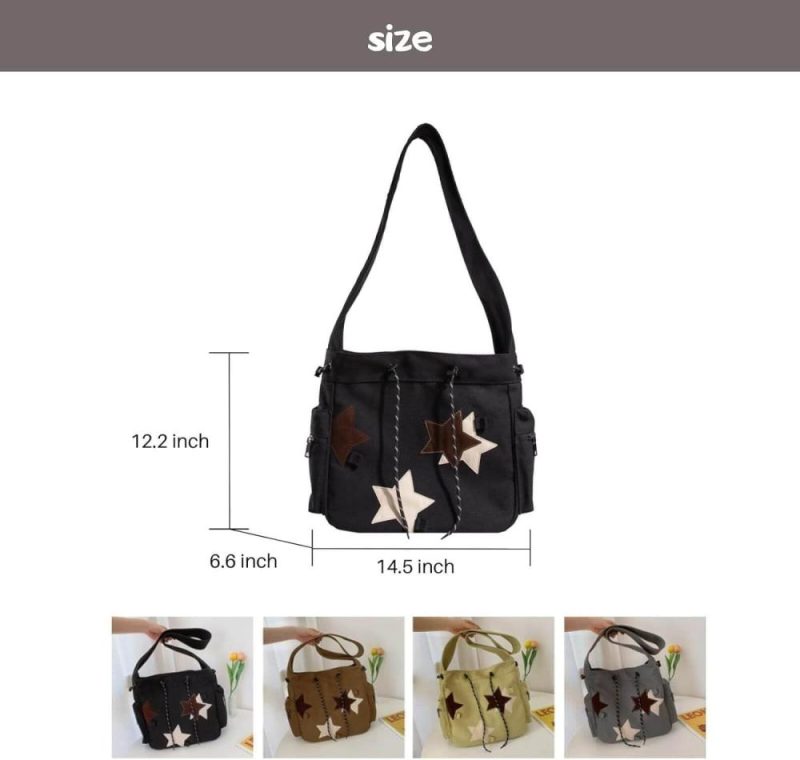 Messenger Bags | Y2K Star Canvas Messenger Bag, Cute Tote Bags Aesthetic, Small Shoulder Travel Crossbody Bags For Women Messenger Bags Black