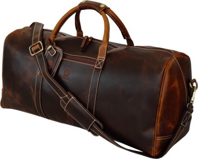 Sports Duffel Bags | 24" Leather Duffle Bag For Men And Women, Full Grain Leather Travel Overnight Weekender Sports Gym Carry On Duffel Bag By (Antique Brown) Gym Bags Antique Brown