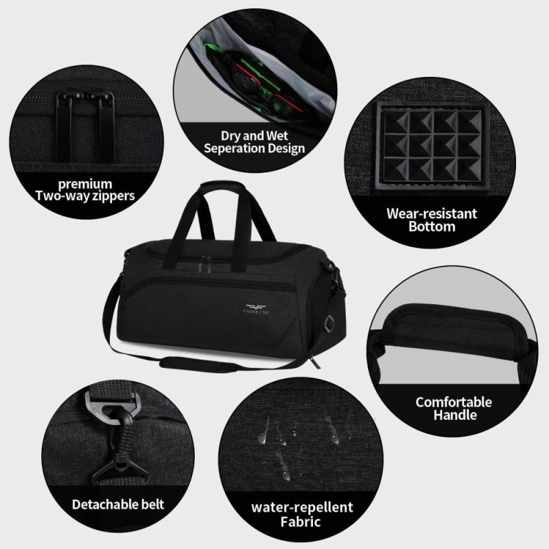 Sports Duffel Bags | 35L Mens Sports Gym Duffle Bag With Wet Pocket & Shoe Compartment, Overnight Weekender Bag With Padded Shoulder Strap, Ideal For Travel, Gym, Sports, Swimming, Black Gym Bags A-black