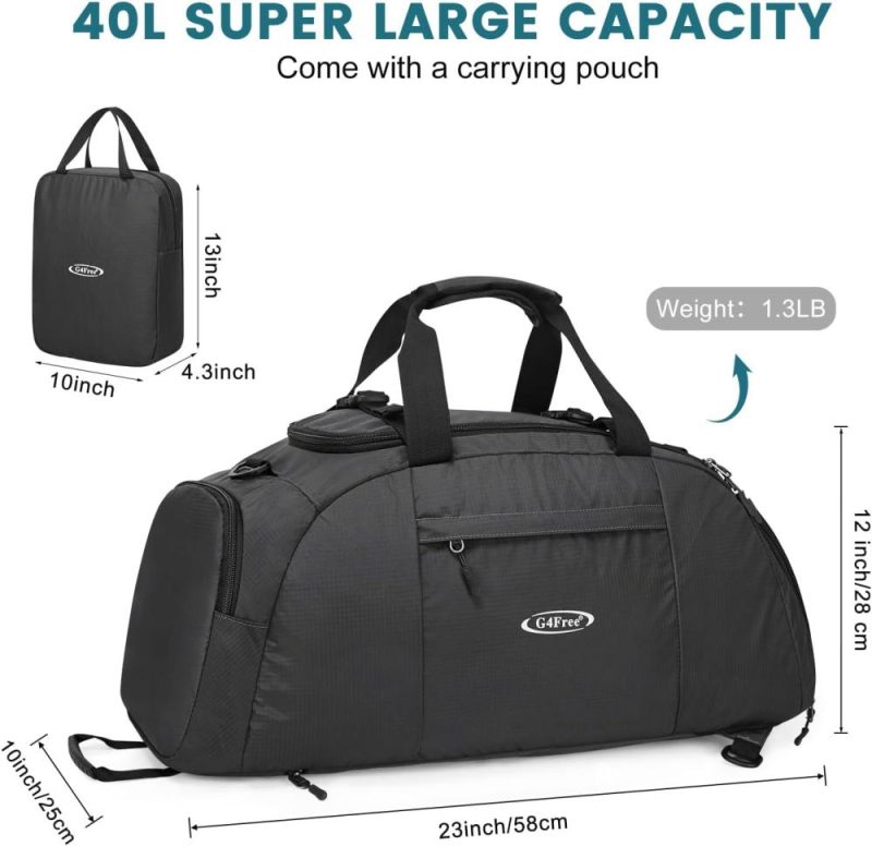 Sports Duffel Bags | 40L 3-Way Duffle Bag Backpack Gym Bag For Men Women Sports Duffel Bag With Shoe Compartment Travel Backpack Luggage Gym Bags Black