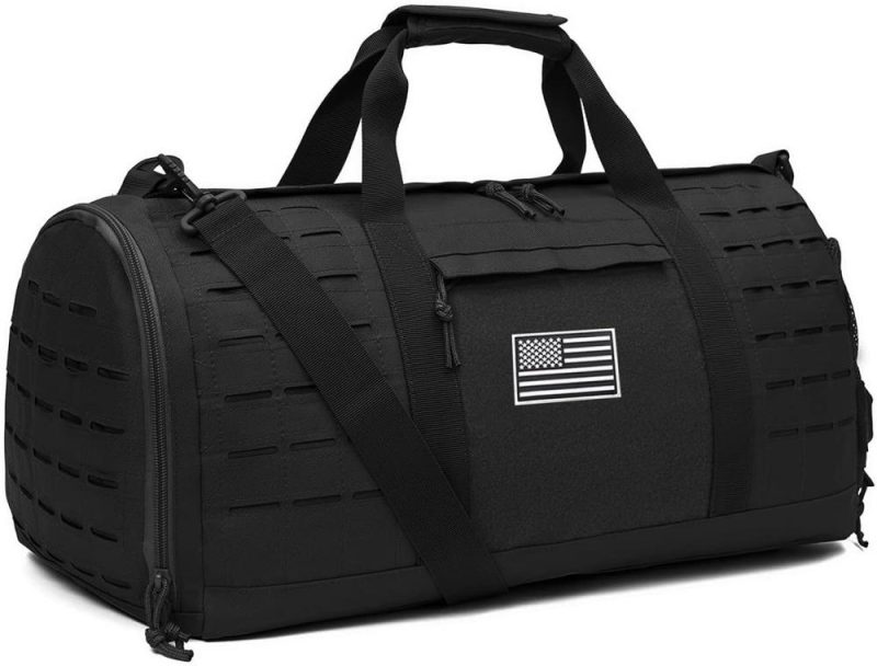 Sports Duffel Bags | 40L Military Tactical Duffle Bag For Men Sport Gym Fitness Tote Travel Training Workout With Shoe Compartment Basketball Football Weekender Gym Bags Black