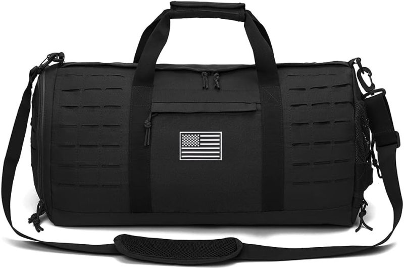 Sports Duffel Bags | 40L Military Tactical Duffle Bag For Men Sport Gym Fitness Tote Travel Training Workout With Shoe Compartment Basketball Football Weekender Gym Bags Black