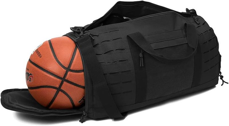 Sports Duffel Bags | 40L Military Tactical Duffle Bag For Men Sport Gym Fitness Tote Travel Training Workout With Shoe Compartment Basketball Football Weekender Gym Bags Black