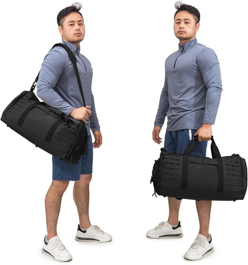 Sports Duffel Bags | 40L Military Tactical Duffle Bag For Men Sport Gym Fitness Tote Travel Training Workout With Shoe Compartment Basketball Football Weekender Gym Bags Black