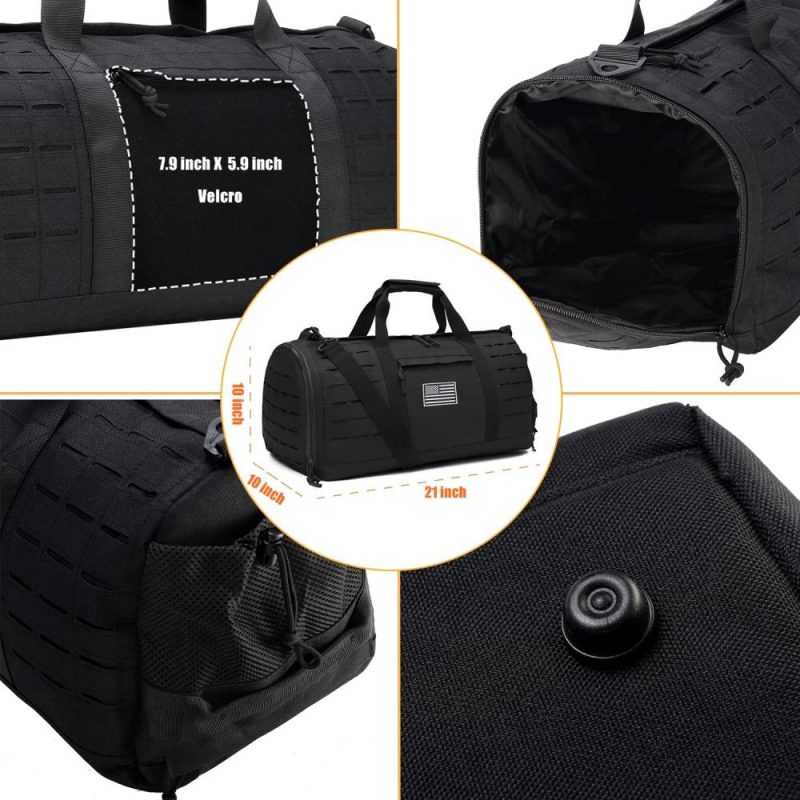 Sports Duffel Bags | 40L Military Tactical Duffle Bag For Men Sport Gym Fitness Tote Travel Training Workout With Shoe Compartment Basketball Football Weekender Gym Bags Black