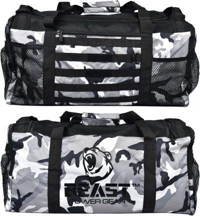 Sports Duffel Bags | Beastpowergear Gym Duffle Bag- Workout, Boxing, Mma, Sports Bag With Shoes Compartment And Adjustable Shoulder Strap For Men And Women (Gray Camo) Gym Bags Gray Camo