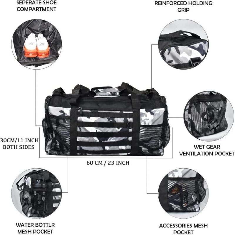 Sports Duffel Bags | Beastpowergear Gym Duffle Bag- Workout, Boxing, Mma, Sports Bag With Shoes Compartment And Adjustable Shoulder Strap For Men And Women (Gray Camo) Gym Bags Gray Camo