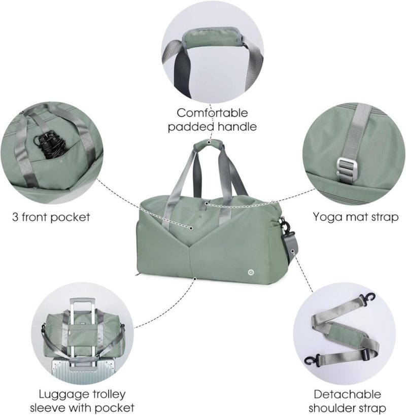 Sports Duffel Bags | Ceneda 20" Gym Duffel Bag With Wet Pocket Shoes Compartment Portable Overnight Weekender Bag Travel Bag Yoga Bag For Women (Celadon) Gym Bags Celadon