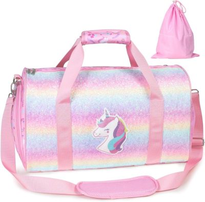 Sports Duffel Bags | Dance Bag For Girls – Ballet Bag For Girls With Shoes Compartment Girls Duffle Bag For Kids Above 6Yr Overnight Travel Sleepover Bags With Dry Wet Separation Pockets Gym Bags Glitter Unicorn