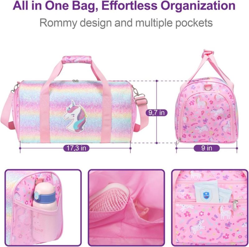 Sports Duffel Bags | Dance Bag For Girls – Ballet Bag For Girls With Shoes Compartment Girls Duffle Bag For Kids Above 6Yr Overnight Travel Sleepover Bags With Dry Wet Separation Pockets Gym Bags Glitter Unicorn