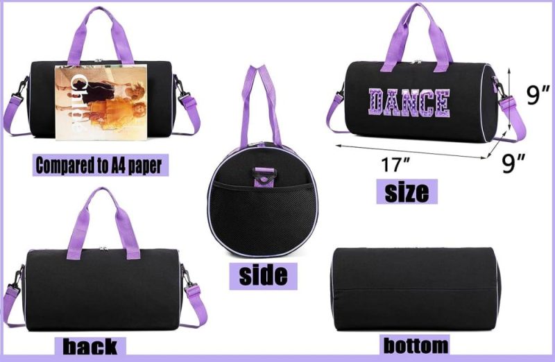 Sports Duffel Bags | Dance Duffle Bag For Girls, Kids Toy Storage Bag,Weekend Bag,Overnight Bag,Gymnastics Bag Gift17"Lx9"Wx9"H (Purple) Gym Bags Purple