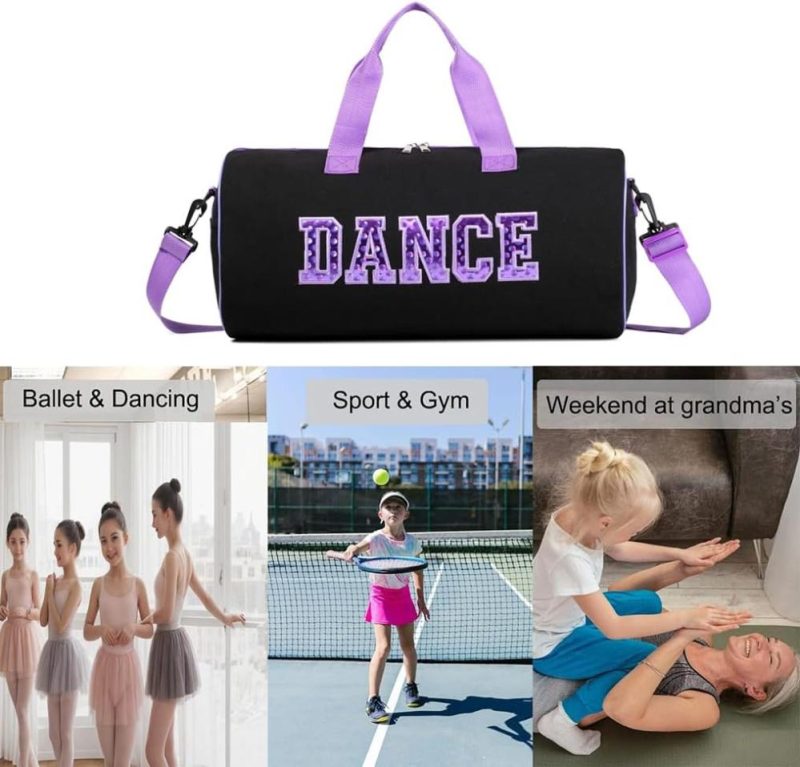 Sports Duffel Bags | Dance Duffle Bag For Girls, Kids Toy Storage Bag,Weekend Bag,Overnight Bag,Gymnastics Bag Gift17"Lx9"Wx9"H (Purple) Gym Bags Purple