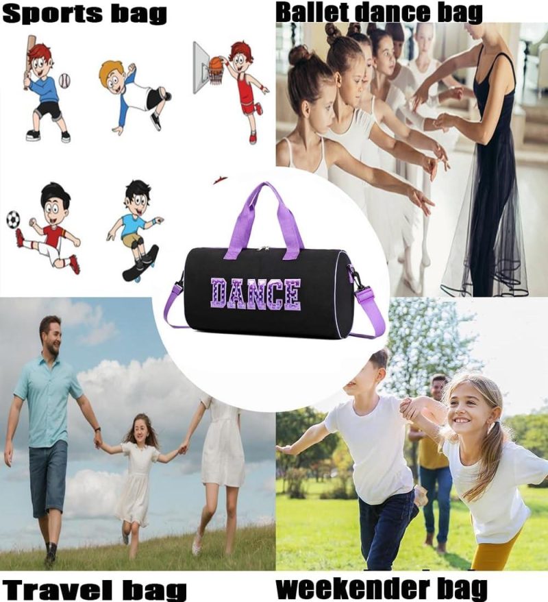 Sports Duffel Bags | Dance Duffle Bag For Girls, Kids Toy Storage Bag,Weekend Bag,Overnight Bag,Gymnastics Bag Gift17"Lx9"Wx9"H (Purple) Gym Bags Purple