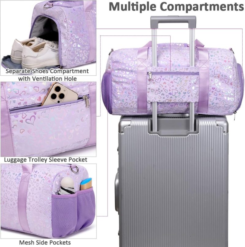 Sports Duffel Bags | Duffel Bag For Girls Fluffy Dance Bag For Girls Ballet Bag Girls Sports Gym Bag Water Resistant Travel Duffle Bags With Shoes Compartment Gym Bags Furry Purple