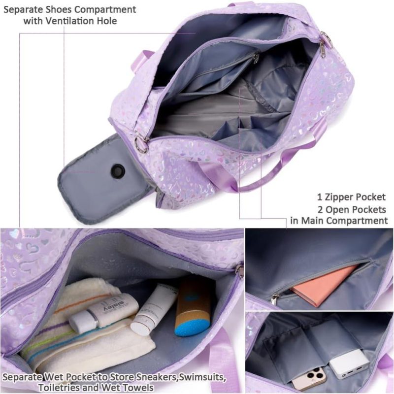 Sports Duffel Bags | Duffel Bag For Girls Fluffy Dance Bag For Girls Ballet Bag Girls Sports Gym Bag Water Resistant Travel Duffle Bags With Shoes Compartment Gym Bags Furry Purple