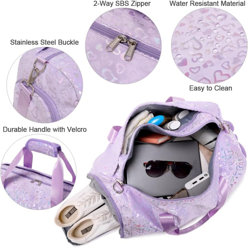 Sports Duffel Bags | Duffel Bag For Girls Fluffy Dance Bag For Girls Ballet Bag Girls Sports Gym Bag Water Resistant Travel Duffle Bags With Shoes Compartment Gym Bags Furry Purple